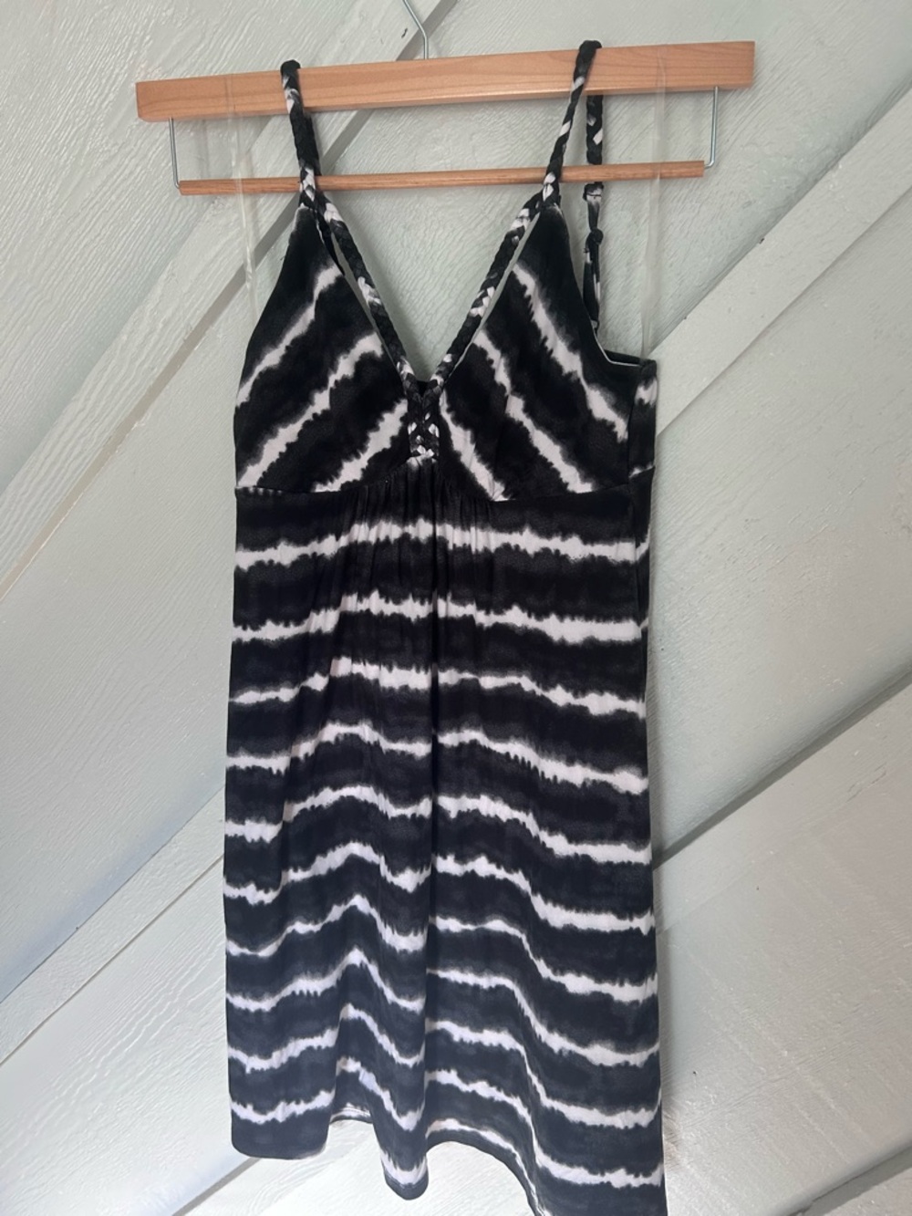 Derek Heart Black & White Tie-Dye V-Neck Mini Dress